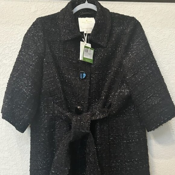 NWT Kate Spade Style Kimono Style Metallic Bouclette Tweed Belted Coat Jacket - Picture 4 of 13